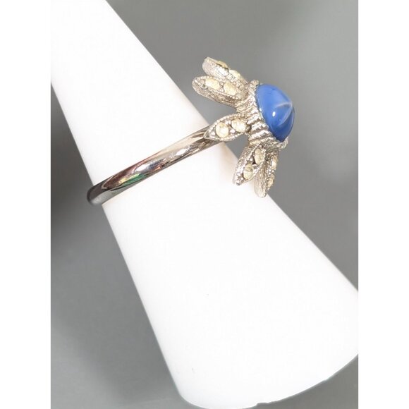 Vintage Vogue Faux Blue Star Sapphire Rhinestone Ring Silver Tone Size 6 - Picture 4 of 8